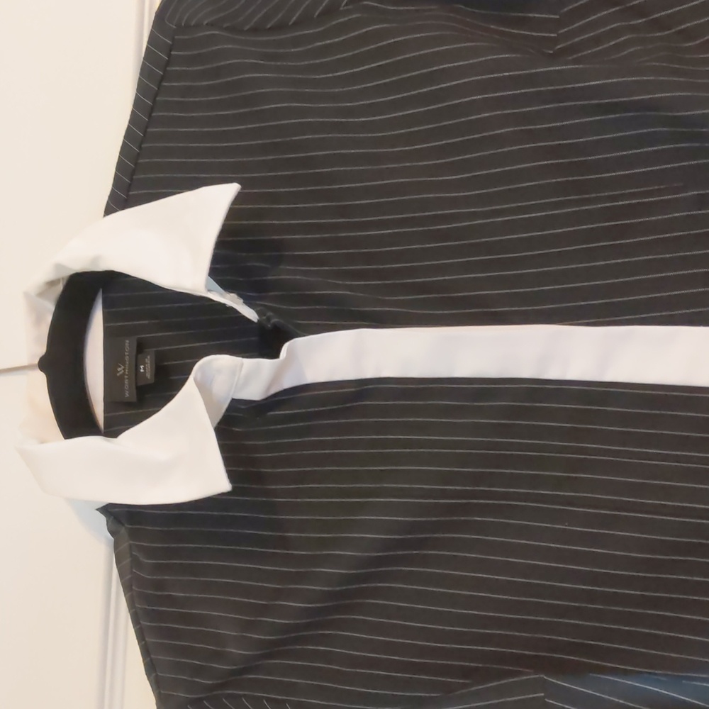 NWOT Worthington black pinstripe with white trim blouse large - Picture 3 of 6